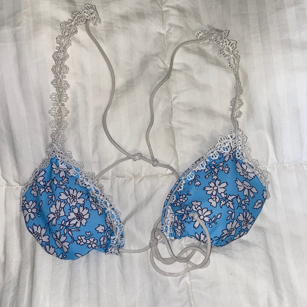 Shein size M blue & white string tie thong bikini